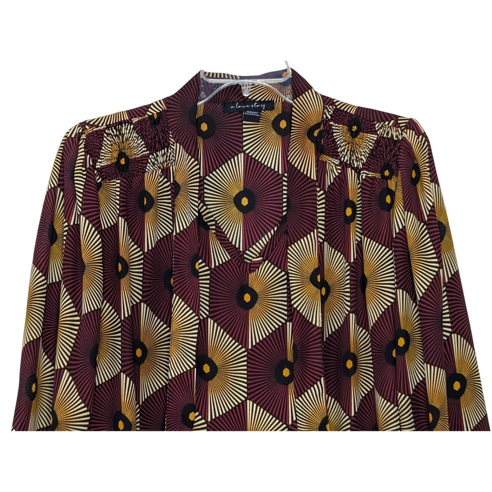 A Love Story 3/4" sleeve geometry burgundy yellow career pull over top XL‎ - Picture 5 of 12